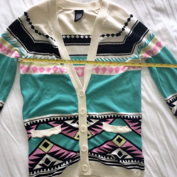 Nollie Geometric Aztec Print Teal Cardigan Juniors Size Small - Picture 6 of 8